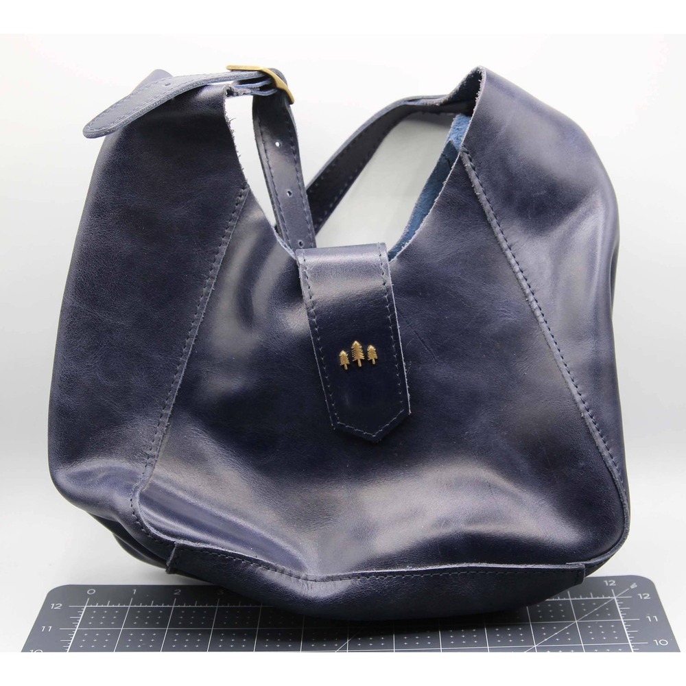Portland Leather Goods Navy Blue Leather Butterfly Bucket Bag Hobo Shoulder Bag